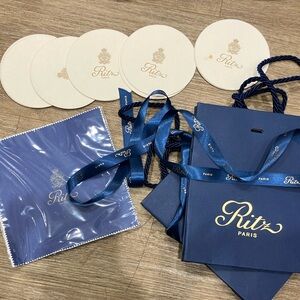 Ritz Paris coasters eyeglass cloth and bags and ribbon